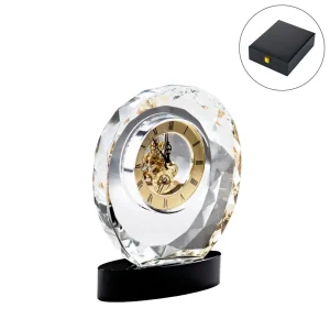 Round Crystal Clock Awards with Oval Glass Base in Box
