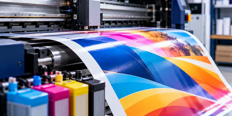 Types of printing including heat press printing on T-shirts, sublimation printing on mugs, and laser engraving on crystal awards.